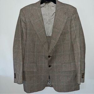 Vintage Lonbrooke Meier Frank Men’s Wool Blazer Suit Jacket Size 43 Brown Plaid